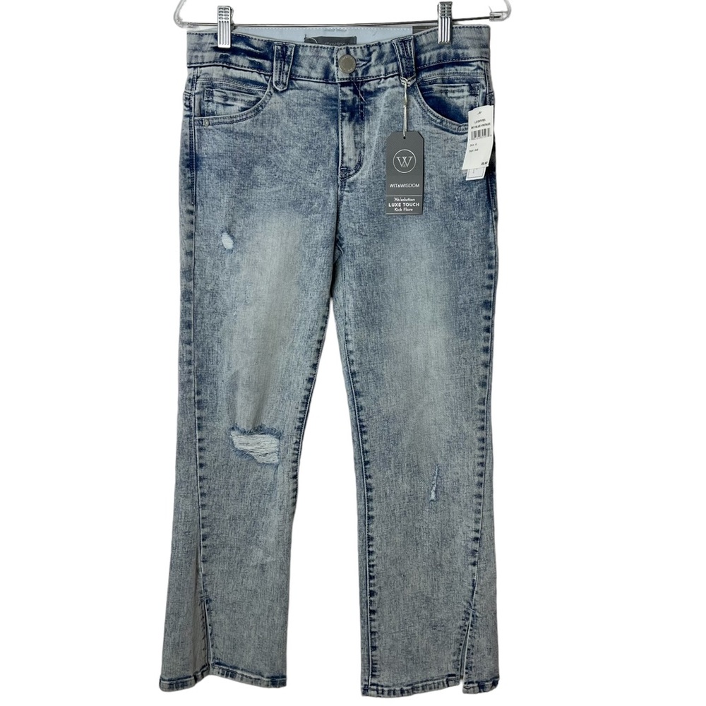 Wit & Wisdom Sky Blue Vintage Kick Flare Distressed Ab Solutions Jeans